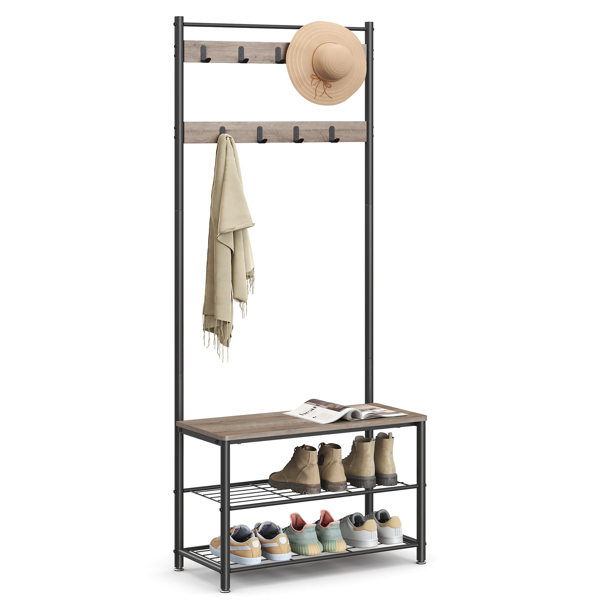 Metal Clothes Rack – Black, simple design with Shoe Shelf and Shelf for hallway or bedroom