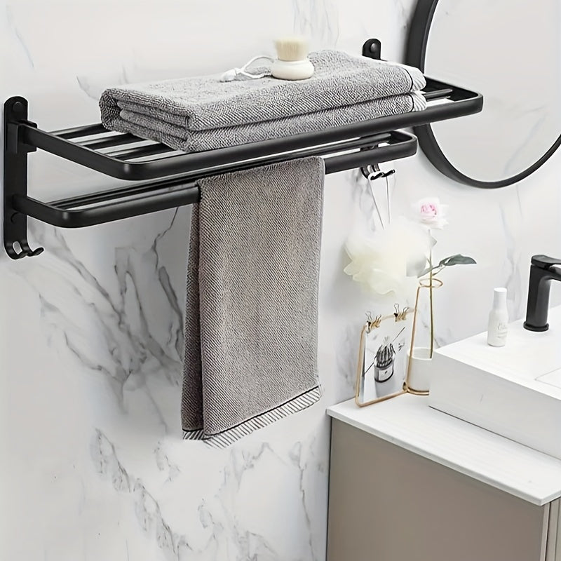 Håndklædehouder – Goudkleurig Staal, Modern Design voor Badkamer of Gæstetoilet met Pladsbesparende Hylde en Krogen