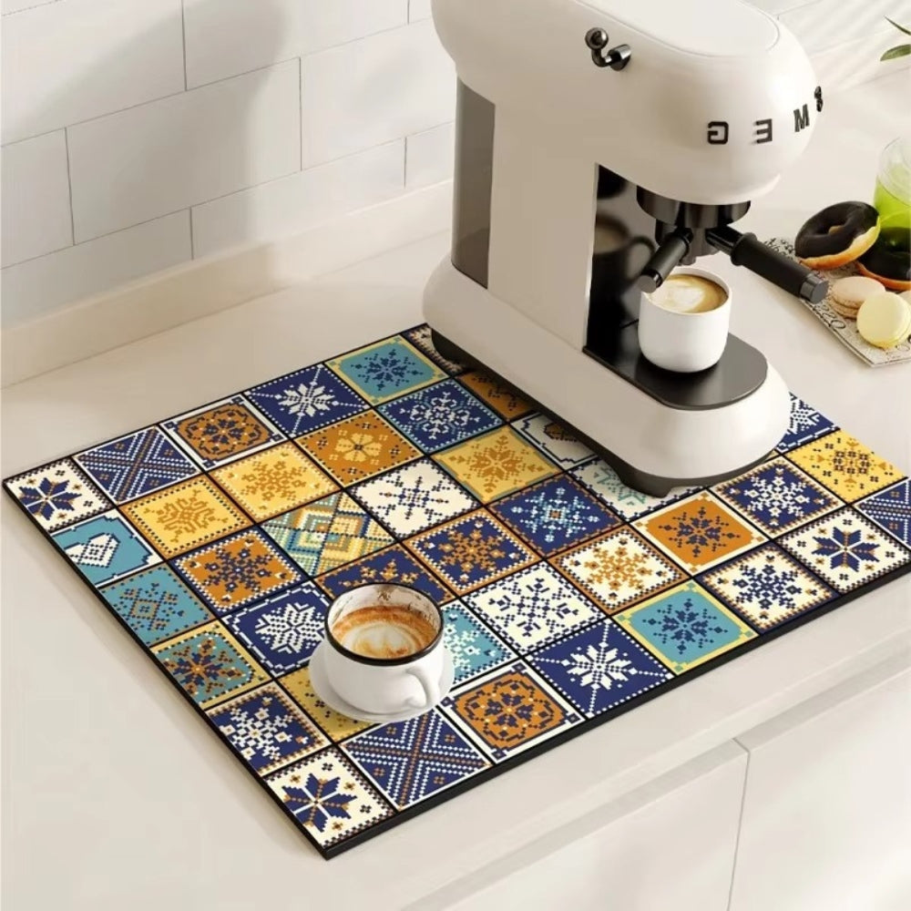 Absorberende keukenmat – retro tegeldesign in diverse kleuren voor de koffiehoek of de afwasruimte