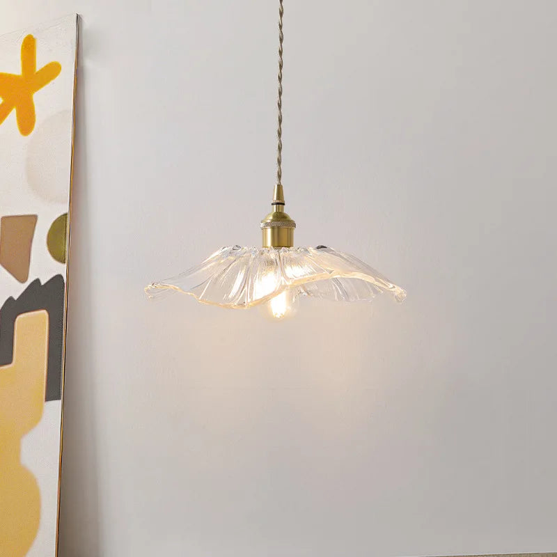 Hanglamp – Glazen bloemvorm in paars en amberkleurig voor aan de eettafel of in de woonkamer