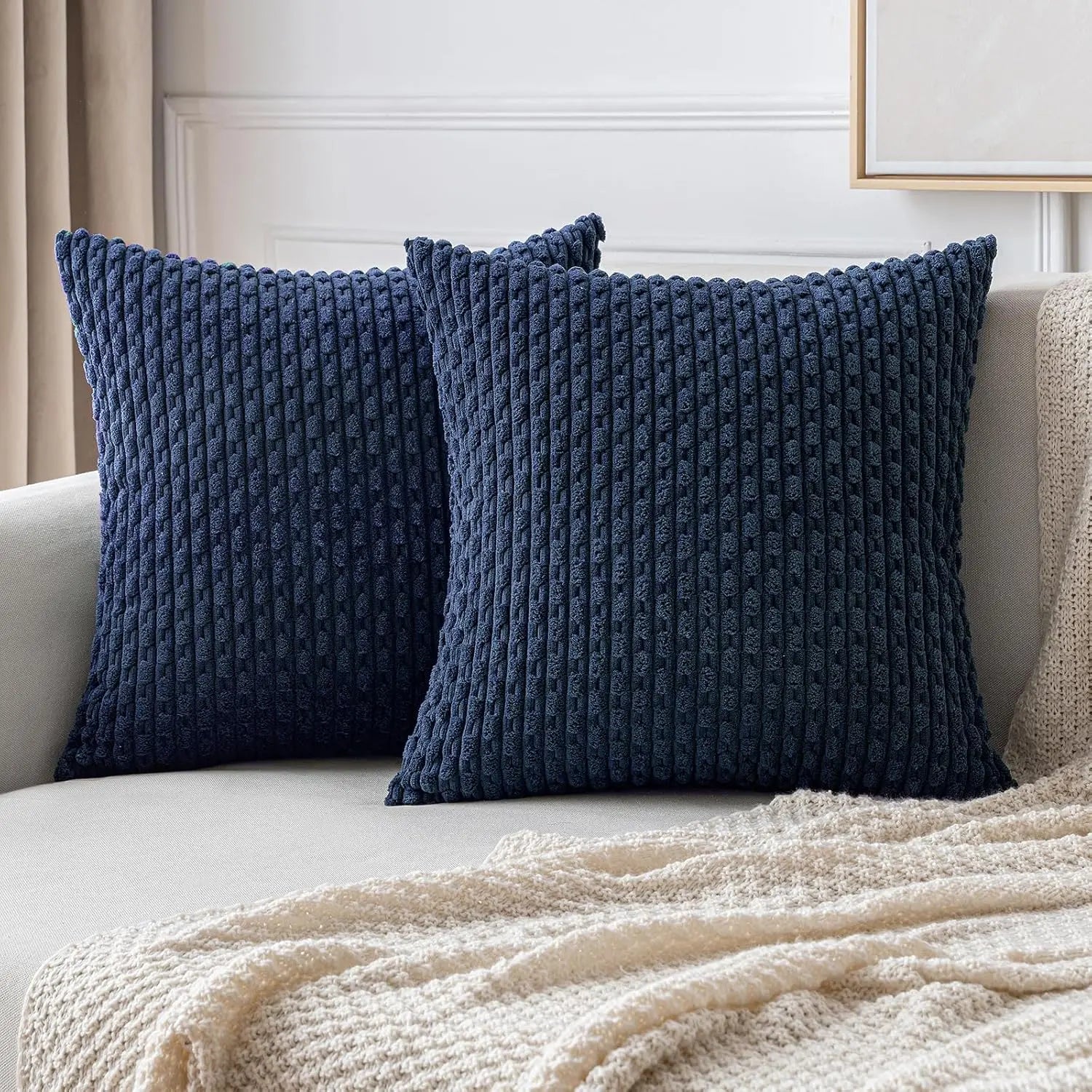 Ribvelour Decorative Cushion – Striped in Boho Style for Sofa or Bed Decoration