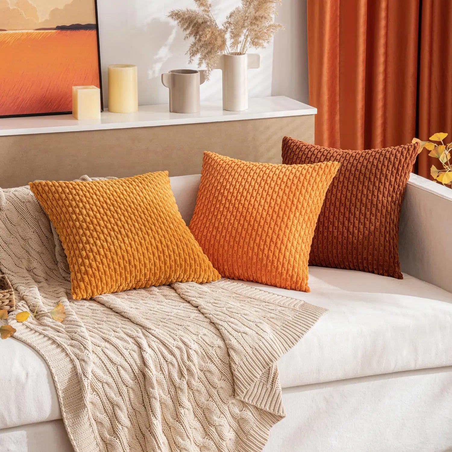 Ribvelour Decorative Cushion – Striped in Boho Style for Sofa or Bed Decoration