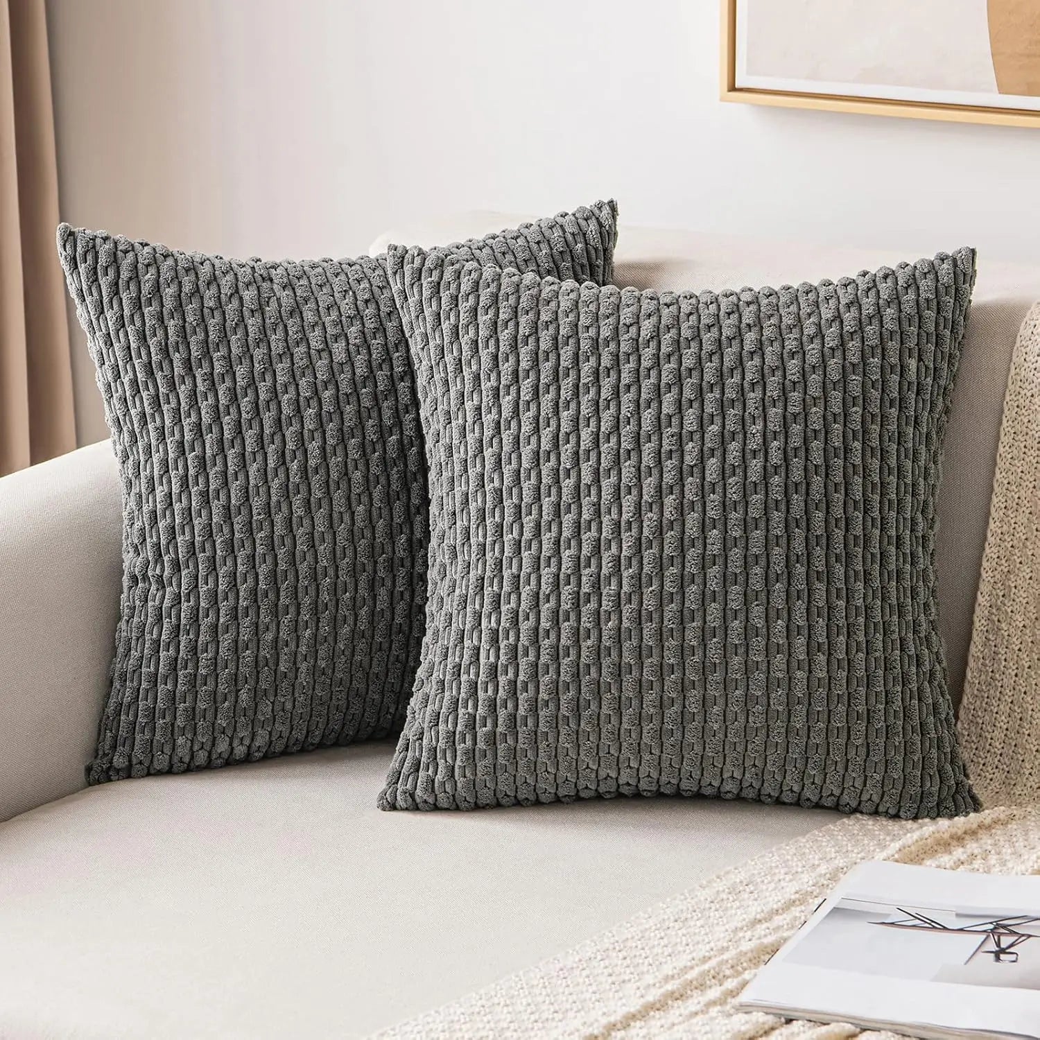 Ribvelour Decorative Cushion – Striped in Boho Style for Sofa or Bed Decoration