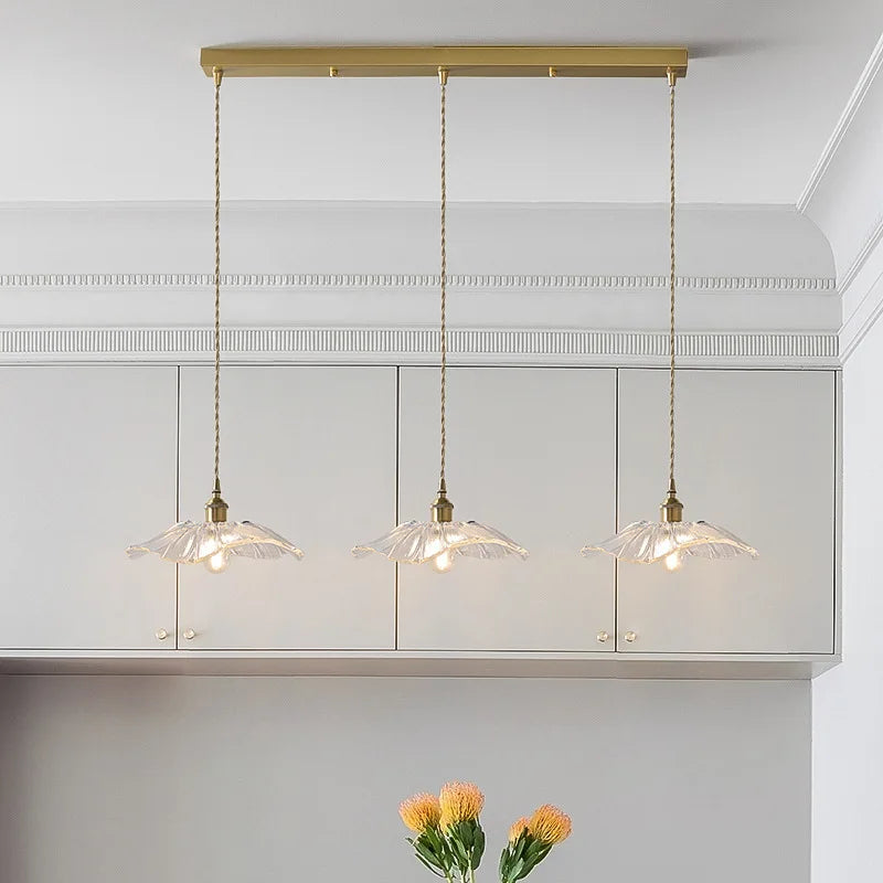 Hanglamp – Glazen bloemvorm in paars en amberkleurig voor aan de eettafel of in de woonkamer