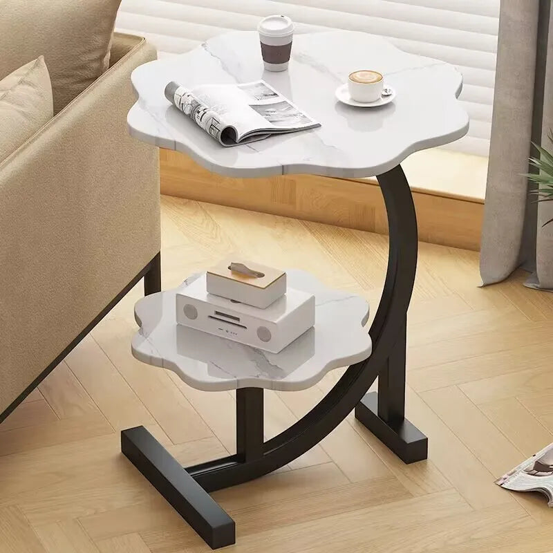 Portable Mini Side Table – Wood and Stainless Steel, Modern Design for Balcony or Bedroom