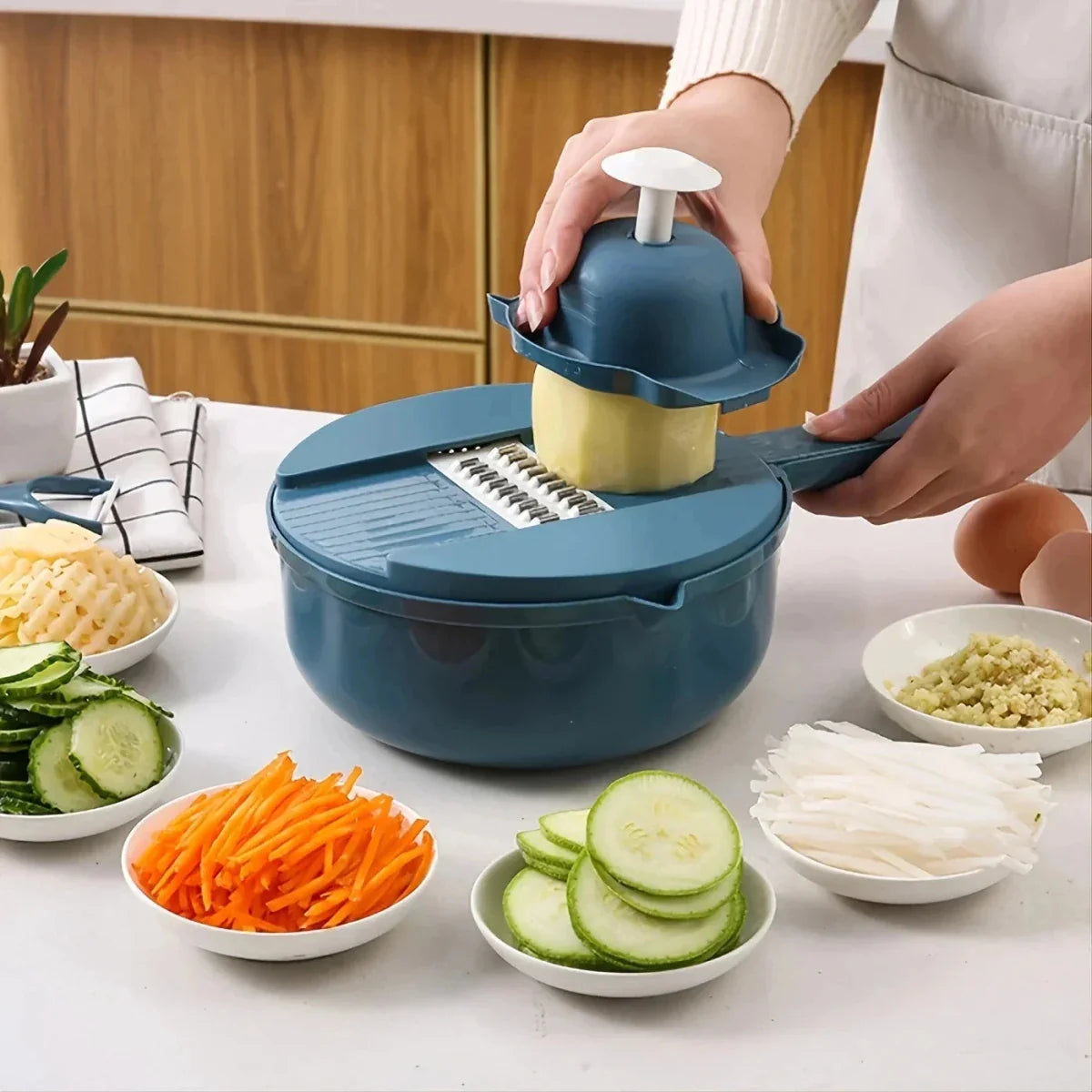 Multifunctional Kitchen Slicer – Durable Plastic, 9-in-1 Cutting Solution for Vegetables and Potatoes