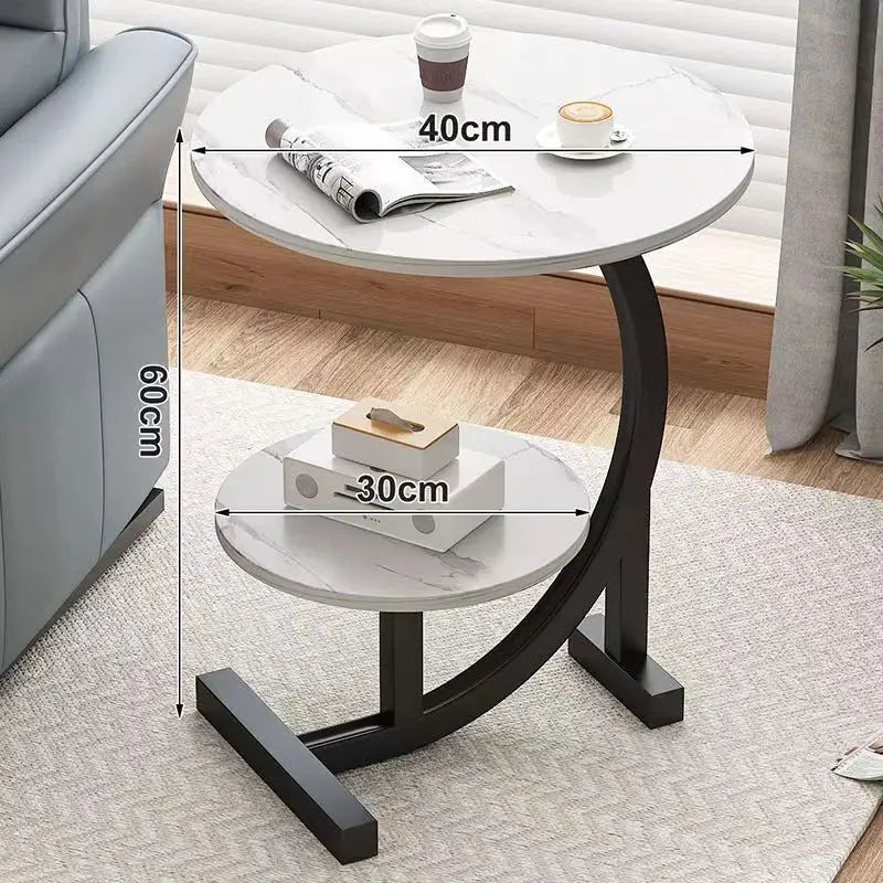 Portable Mini Side Table – Wood and Stainless Steel, Modern Design for Balcony or Bedroom