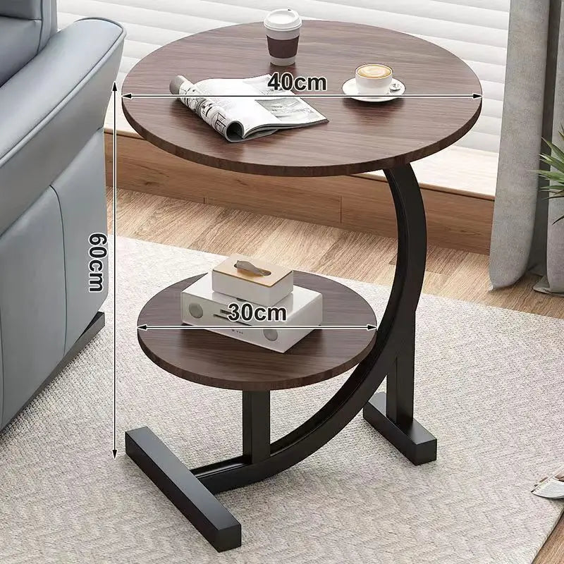 Portable Mini Side Table – Wood and Stainless Steel, Modern Design for Balcony or Bedroom
