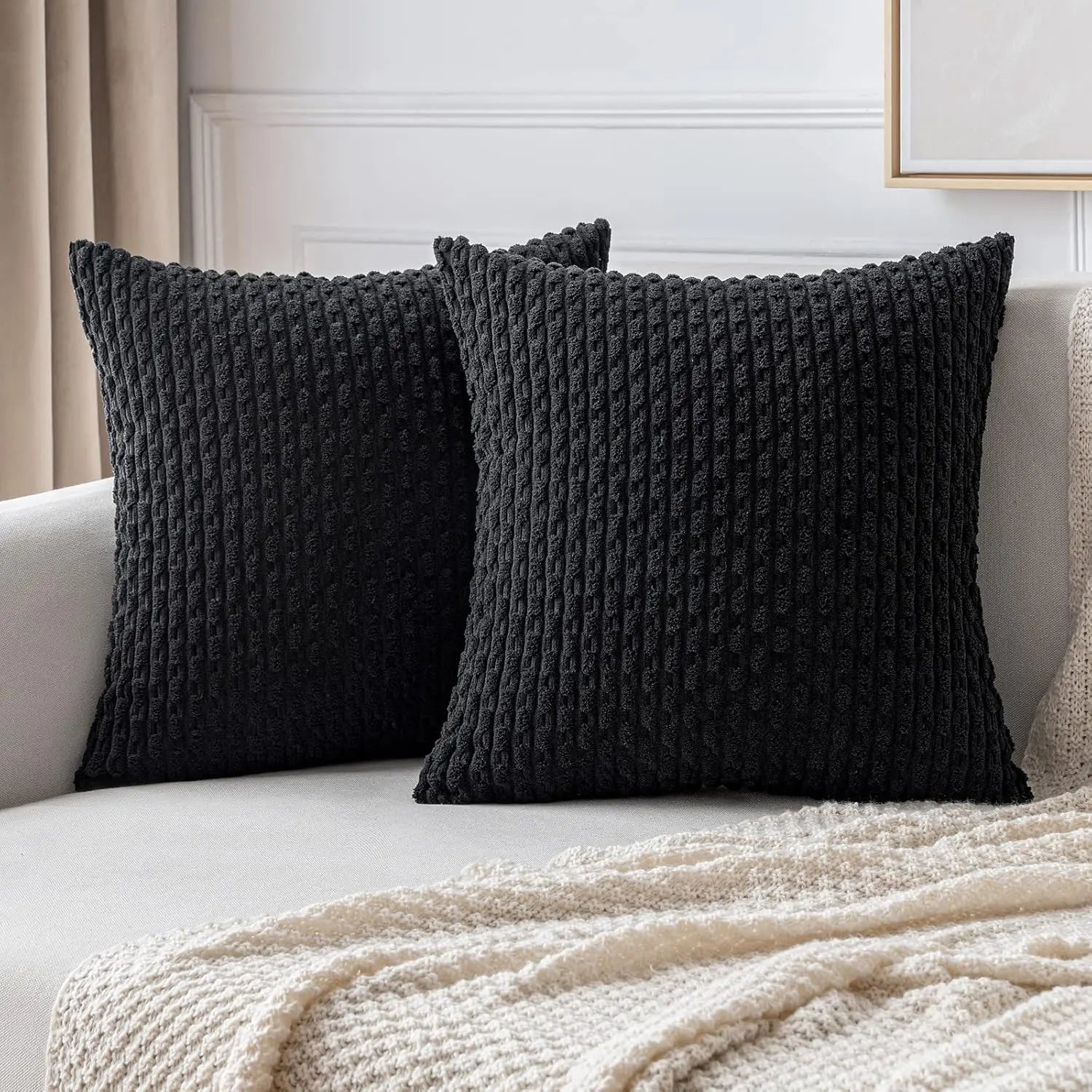 Ribvelour Decorative Cushion – Striped in Boho Style for Sofa or Bed Decoration