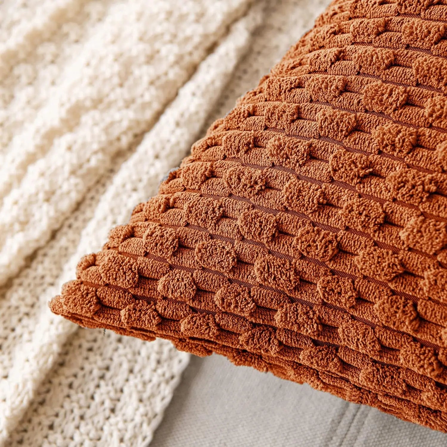 Ribvelour Decorative Cushion – Striped in Boho Style for Sofa or Bed Decoration