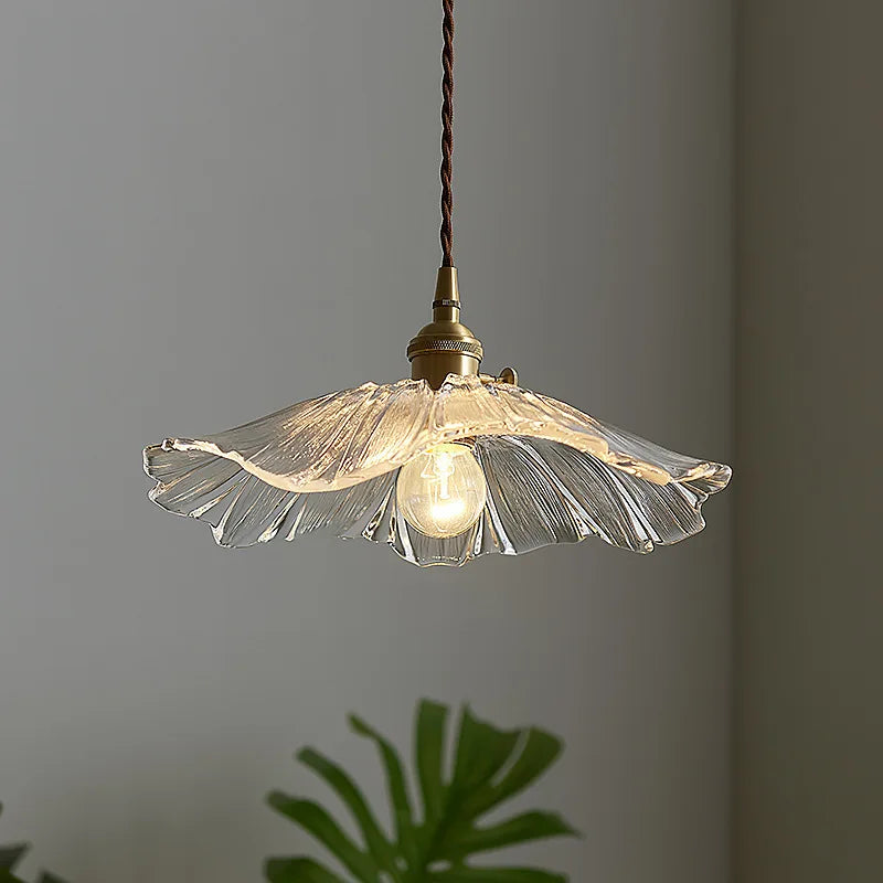 Hanglamp – Glazen bloemvorm in paars en amberkleurig voor aan de eettafel of in de woonkamer