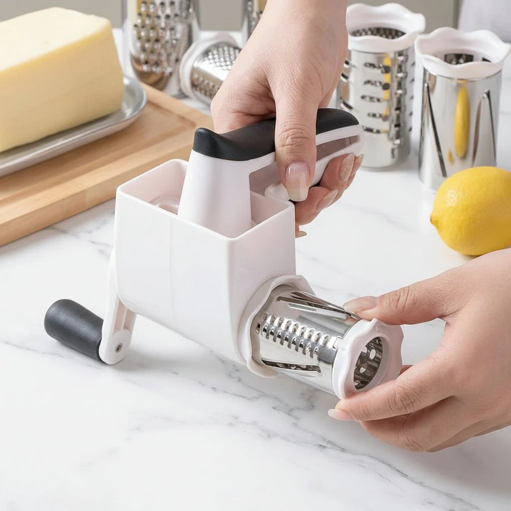 Rotary Ostegrater – Plast og Metal, Kompakt Design til Grøntsager og Ost i Køkkenet