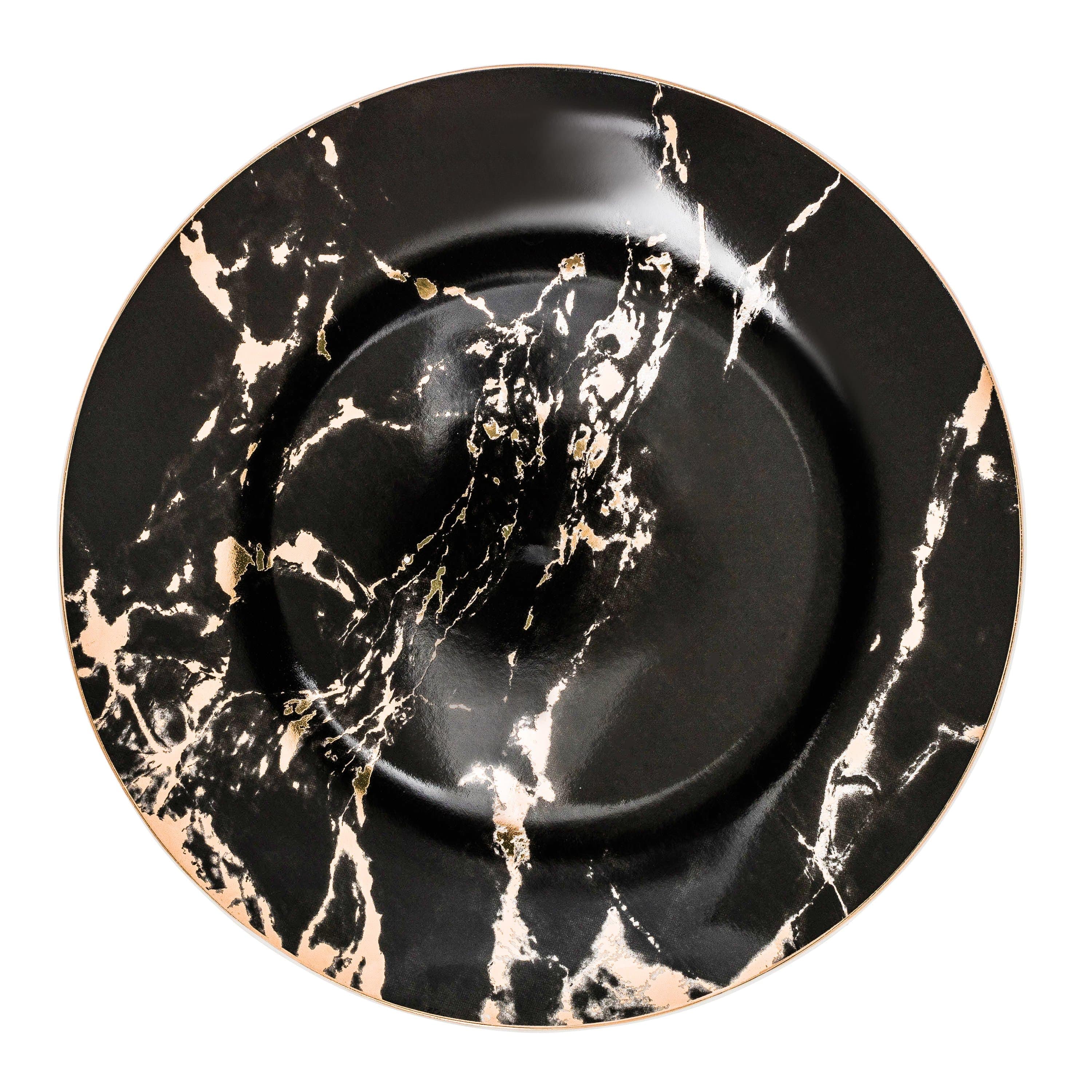 Plate set in marble porcelain – white with gold rim, elegant dessert and main course dishes for table setting
