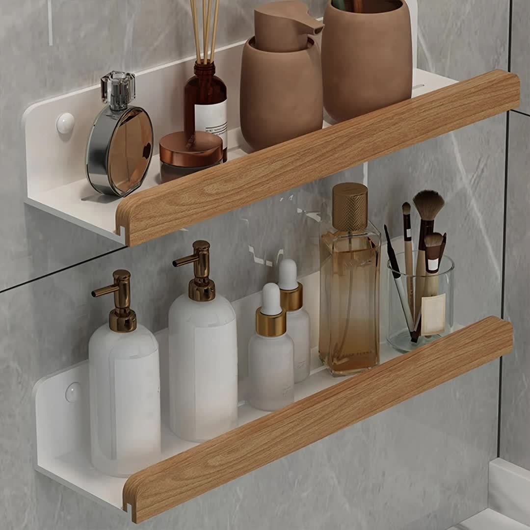 Badeværelsesvæghylde – Sort smedejern, moderne og borefri hylde til shampoo og kosmetik