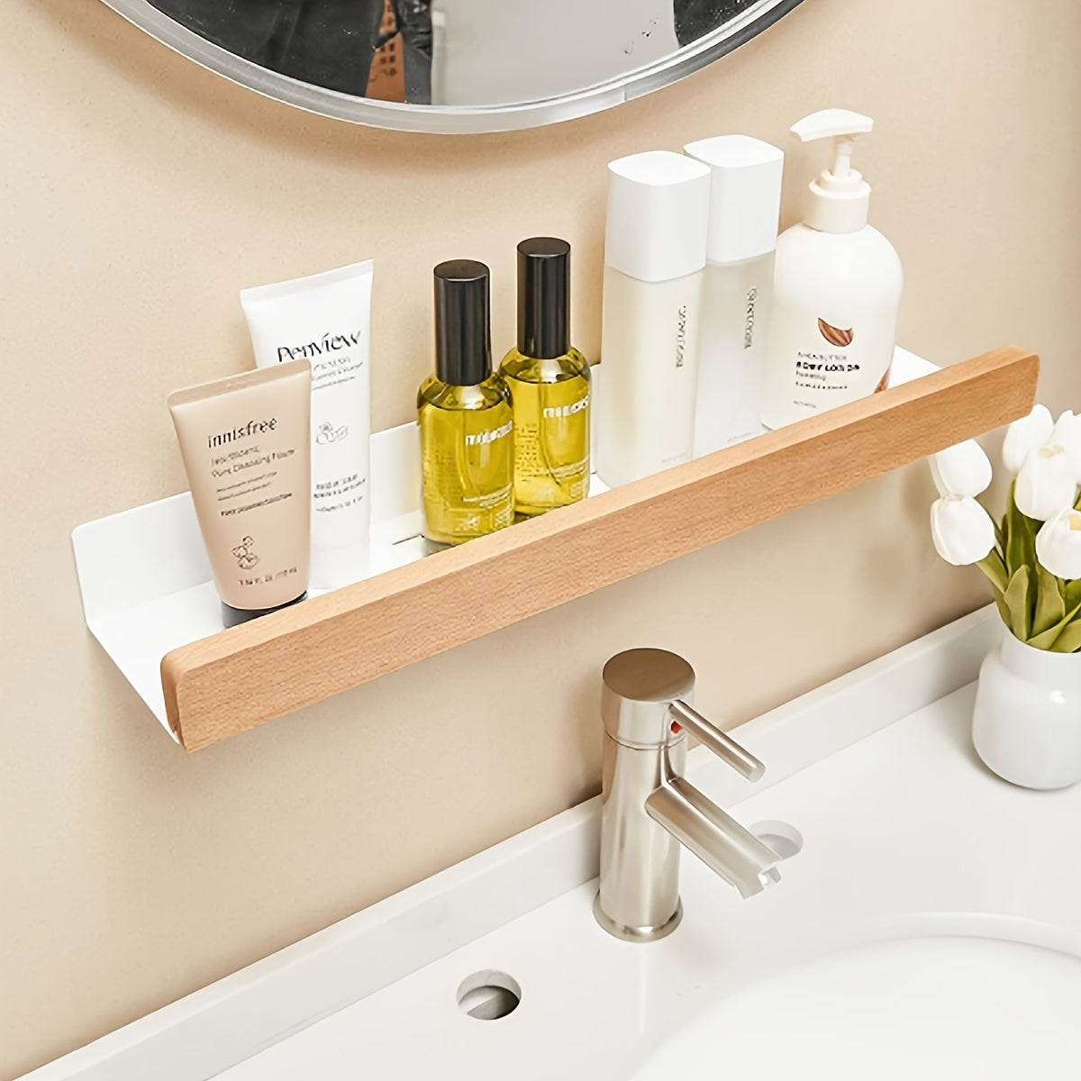 Bathroom wall shelf – Wrought iron, modern, drill-free shelf for shampoo and cosmetics