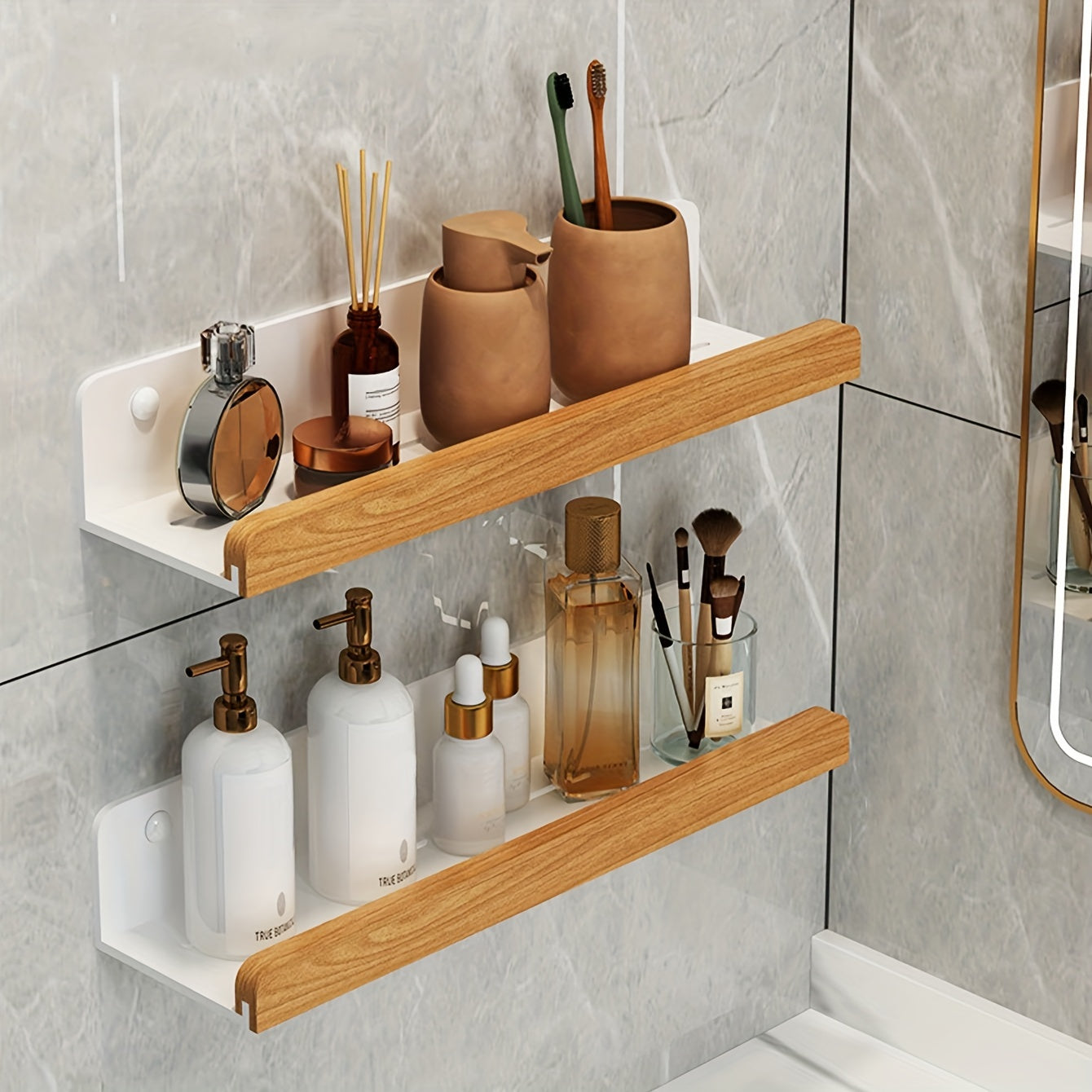 Bathroom wall shelf – Wrought iron, modern, drill-free shelf for shampoo and cosmetics