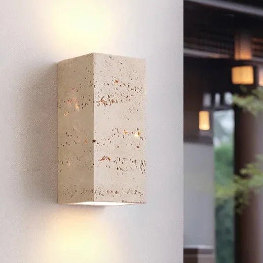 Buitenwandlamp – Geel travertijn, modern design voor terras, balkon of hal