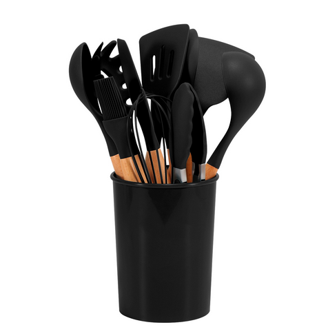 Silicone Kitchen Utensil Set – BPA-free, Heat Resistant with Bamboo Handle for Easy Cooking on the Baking Sheet