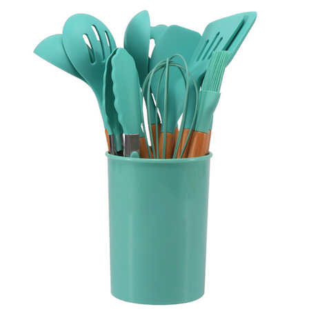 Silicone Kitchen Utensil Set – BPA-free, Heat Resistant with Bamboo Handle for Easy Cooking on the Baking Sheet