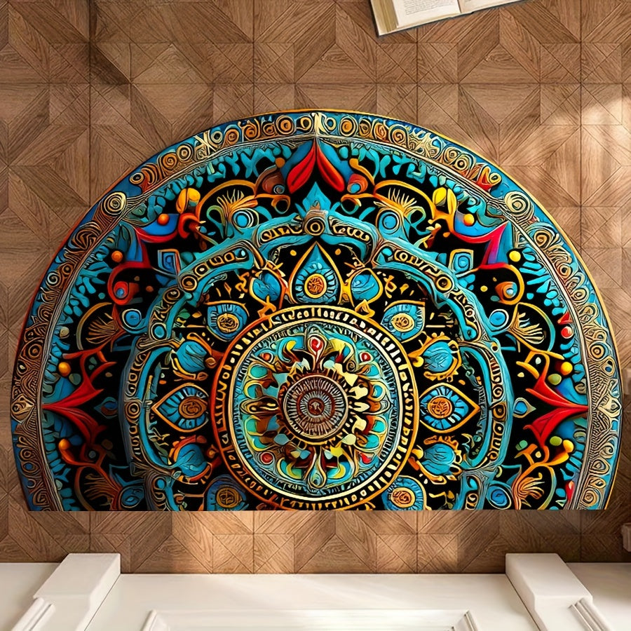Mandala Dørmatte – Polyester, Detaljeret Design til Entré eller Gang med Antiskrid Bund