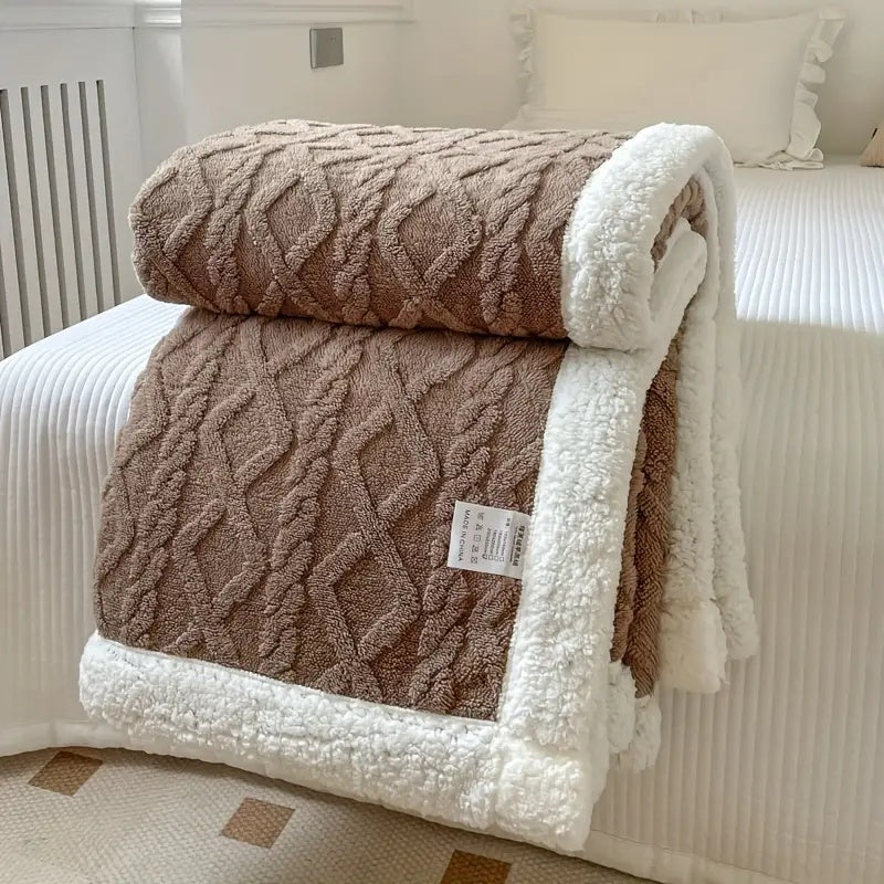 Sherpa Plaid – Blød Beige, Vendbar Stue Tæppe til Sofa eller Seng Dekoration
