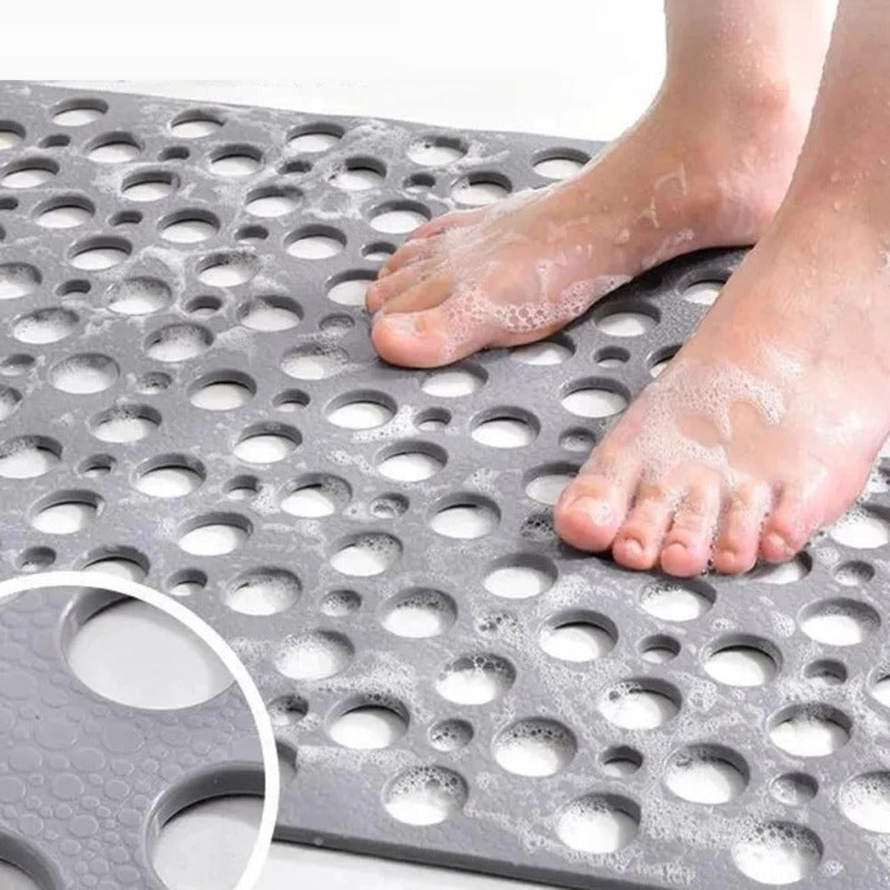 Anti-slip Brush Mat – PVC, White with Suction Cups for Safety and Hygiene in the Bathroom