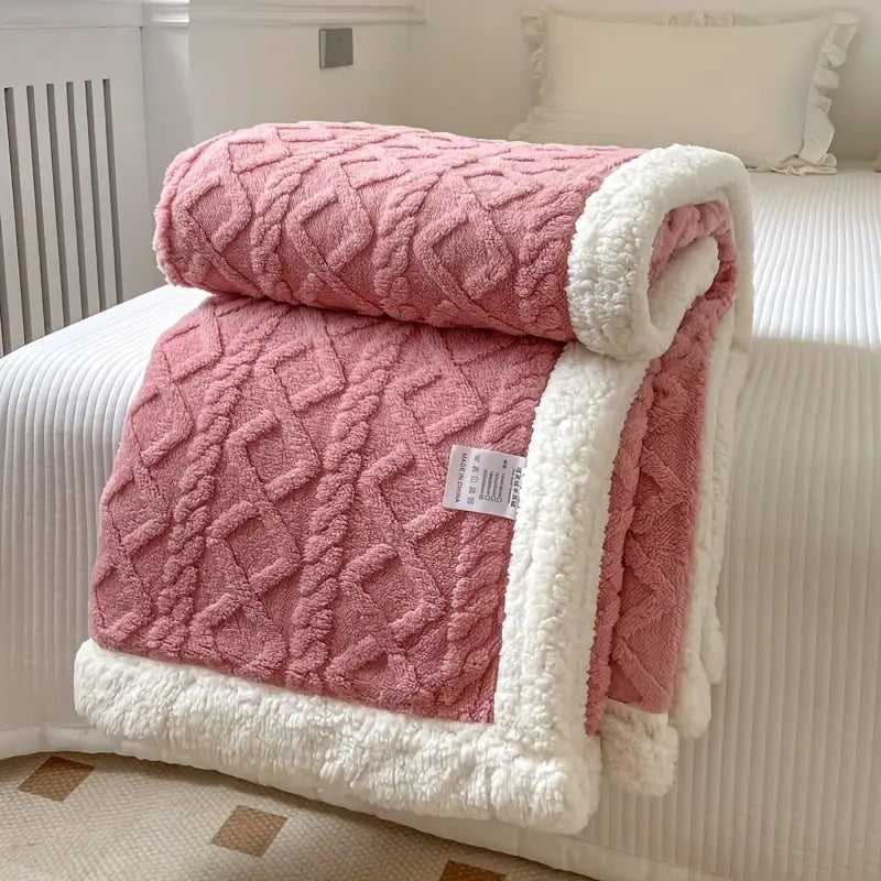 Sherpa Plaid – Blød Beige, Vendbar Stue Tæppe til Sofa eller Seng Dekoration