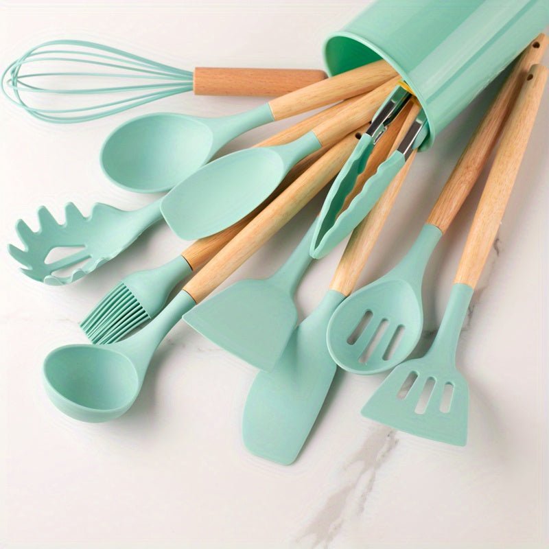Silicone Kitchen Utensil Set – 26-piece, Heat Resistant with Wooden Handle for Home Kitchen or Professional Cooking Areas