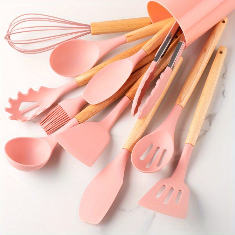 Silicone Kitchen Utensil Set – 26-piece, Heat Resistant with Wooden Handle for Home Kitchen or Professional Cooking Areas