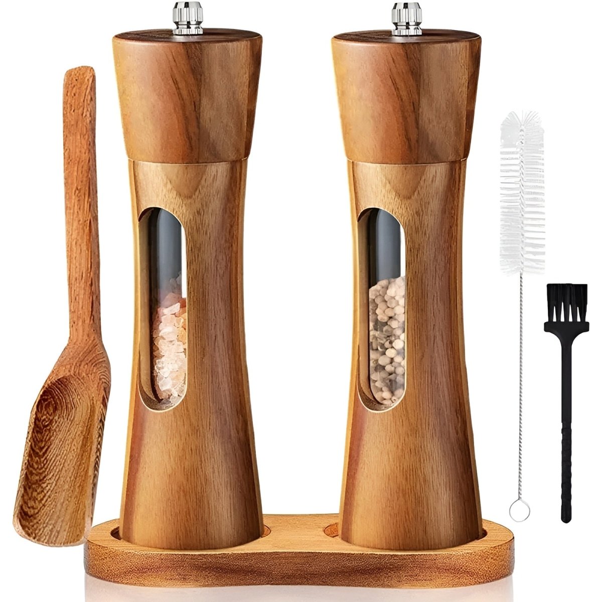 Træ Peber- og Saltkværne – Elegant Finish med Justerbare Kværnindstillinger til Køkken eller Spisebord