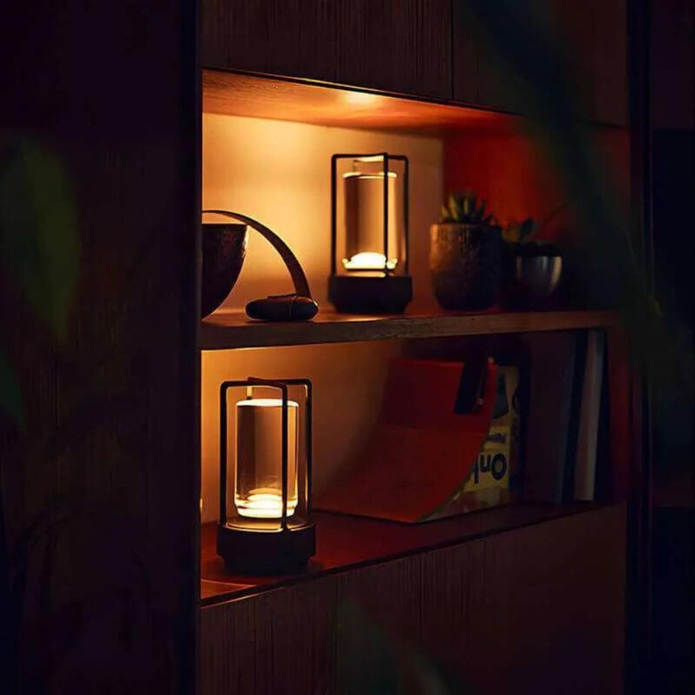 Draadloze tafellamp – zwart metaal, minimalistisch ontwerp voor binnen- en buitendecoratie