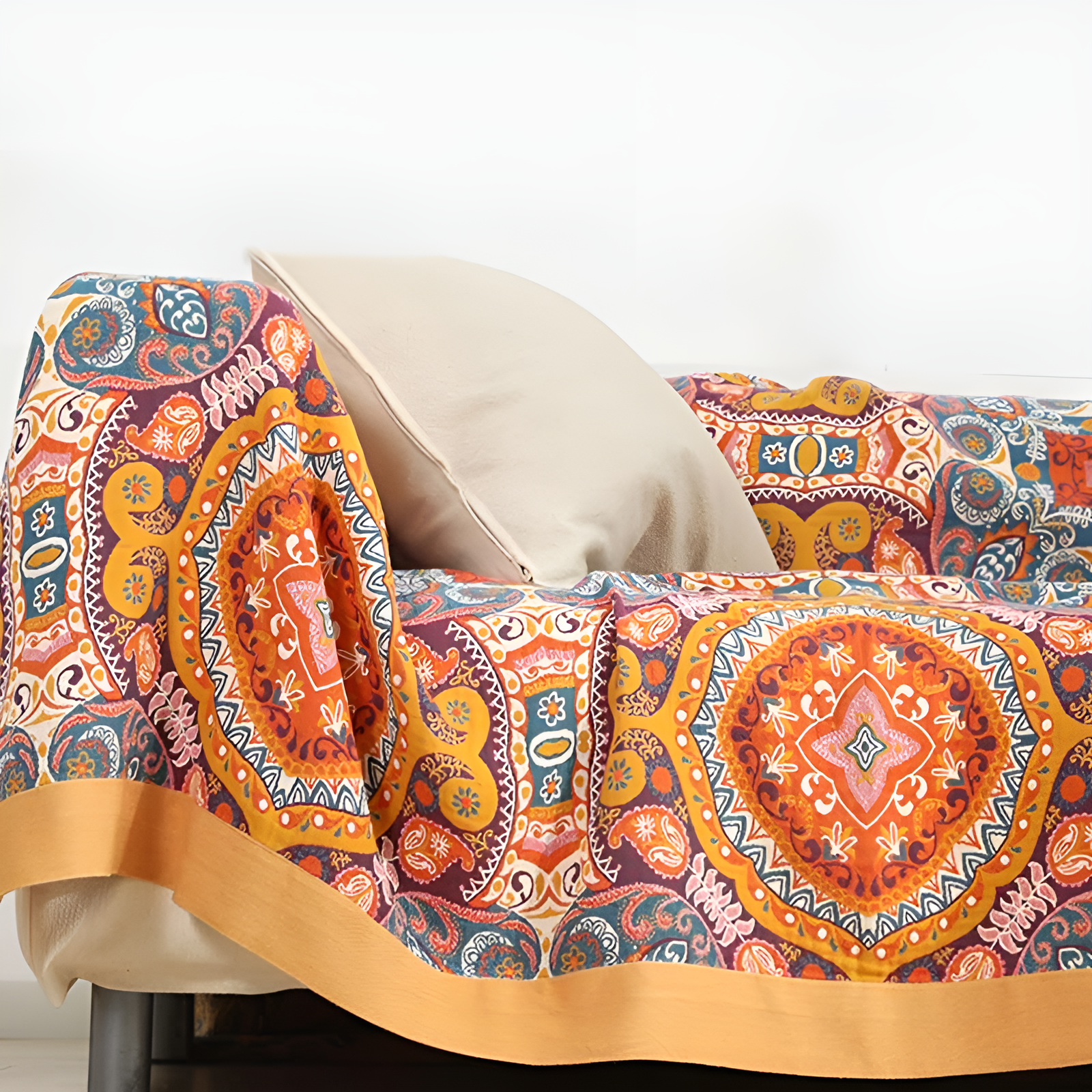 Dwustronny bawełniany pled – styl boho, chłodzący koc do sypialni lub salonu
