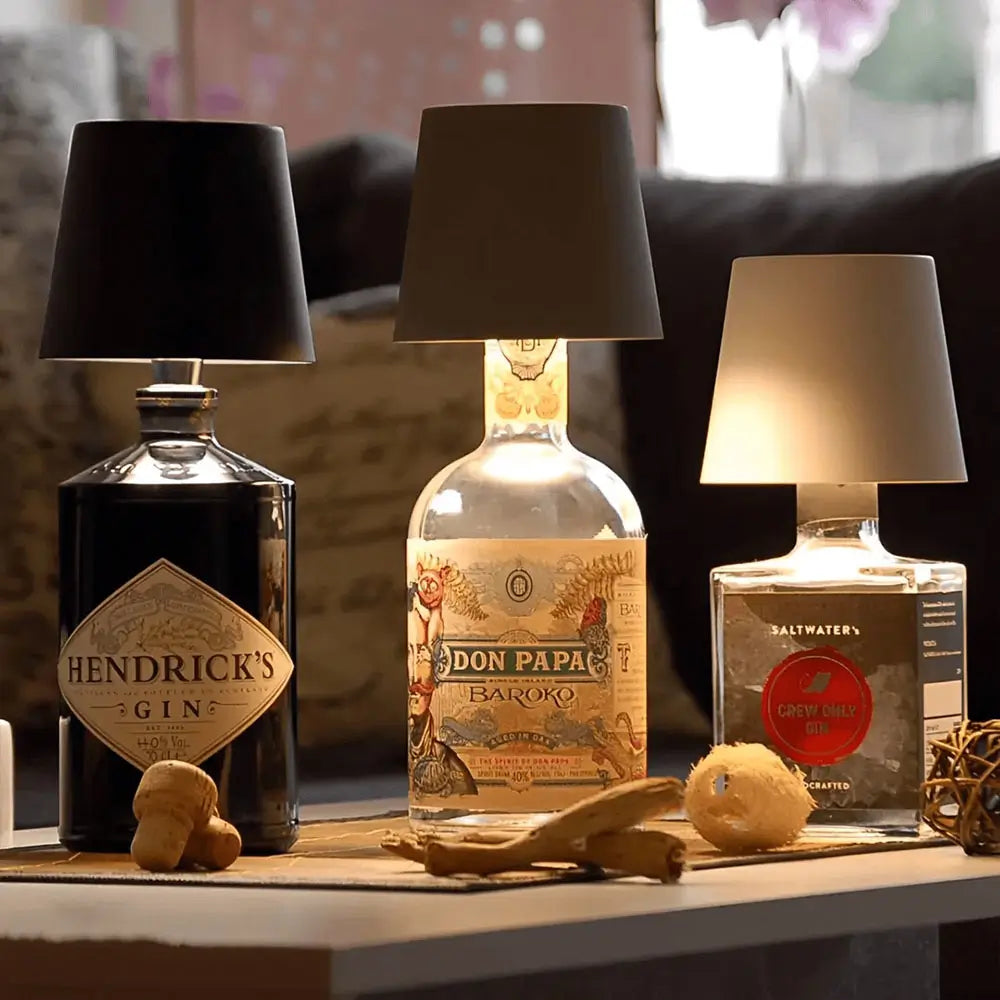 Glas Flaske Lampe – USB Opladelig, Justerbar Lysstyrke og Farve til Unik Boligindretning