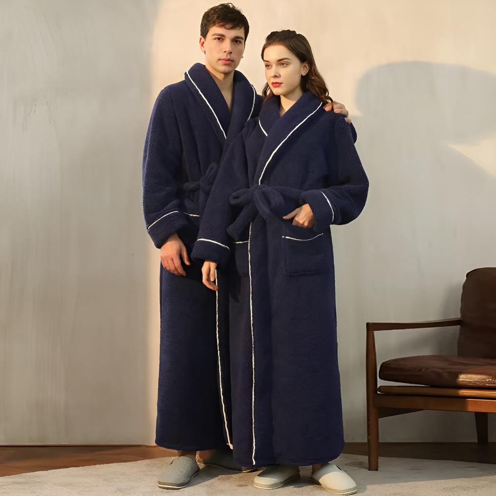 Sherpa Badekåbe – Koral Fleece, Unisex med Skulderkrave og Lommer til Hjemmebrug