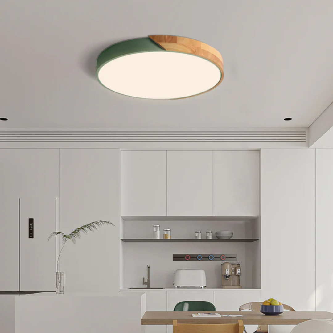 Scandinavian Wood LED Ceiling Lamp – Natural Wood, Modern Design for Bedroom or Living Room