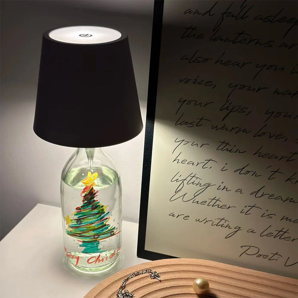 Glas Flaske Lampe – USB Opladelig, Justerbar Lysstyrke og Farve til Unik Boligindretning