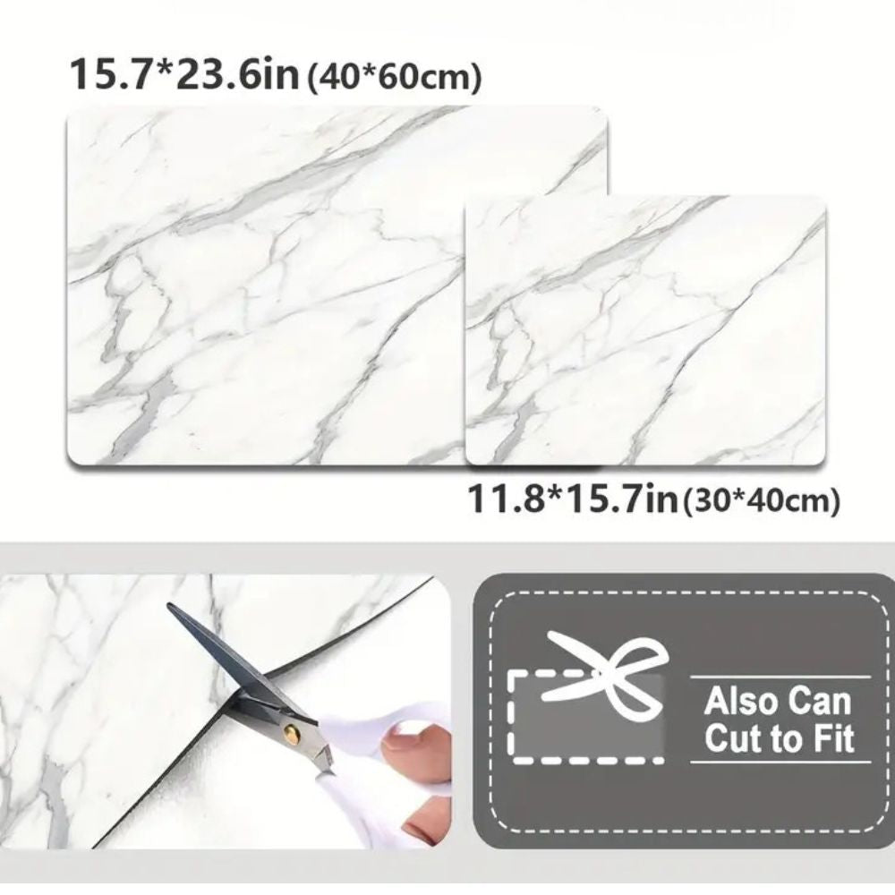 Marble Print Dish Drying Mat – Black and White, Stylish Touch for Kitchen or Coffee Area