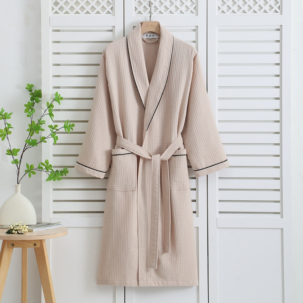 Waffle Weave Bathrobe – 100% Cotton, Beige, Comfortable Design for Home Use or Wellness