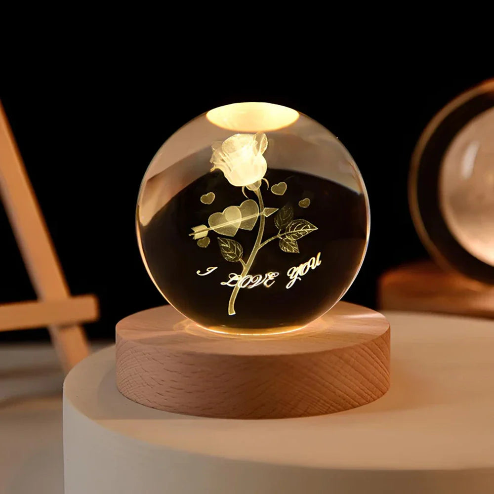 Luminous Crystal Bal – Glas, Varm Hvid Belysning til Soveværelse eller Stue Dekoration