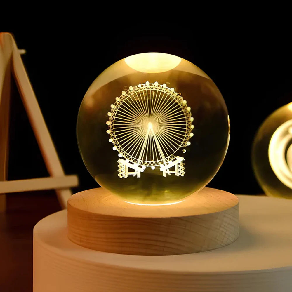 Luminous Crystal Bal – Glas, Varm Hvid Belysning til Soveværelse eller Stue Dekoration