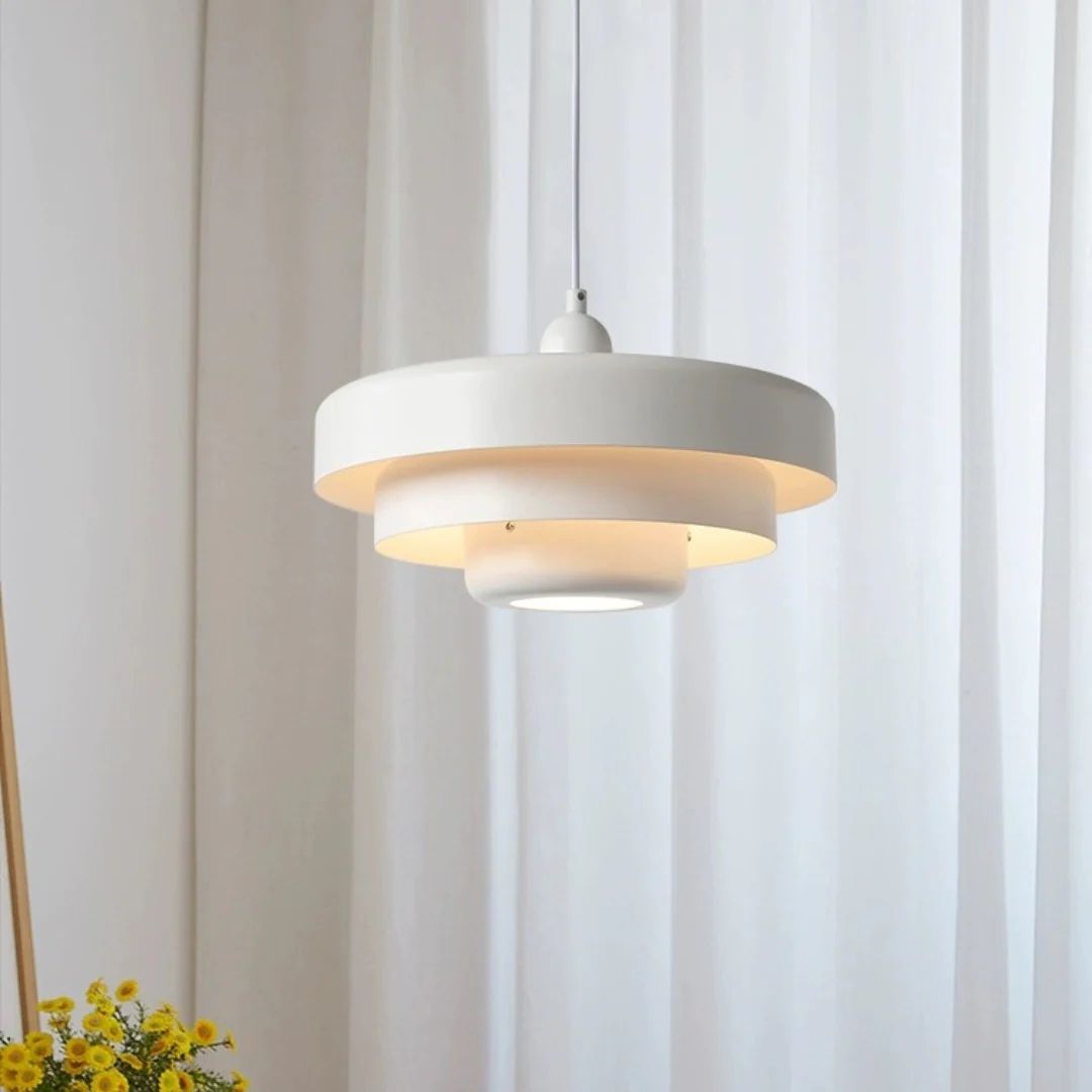Layered pendant lamp – Modern metal lamp in green, orange or white for dining table or living room.