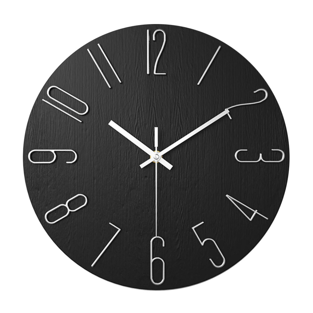 Modern Wall Clock – Black Plastic, Minimalist Design for Living Room Decor