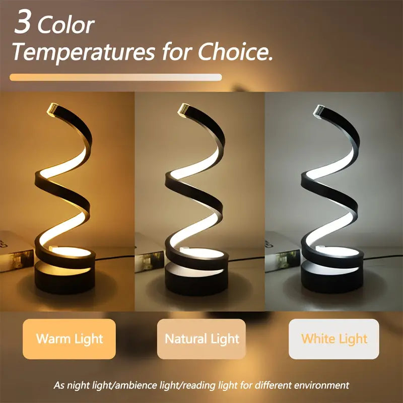 Dimmable LED table lamp – Modern spiral design in white for the living room, bedroom, or office