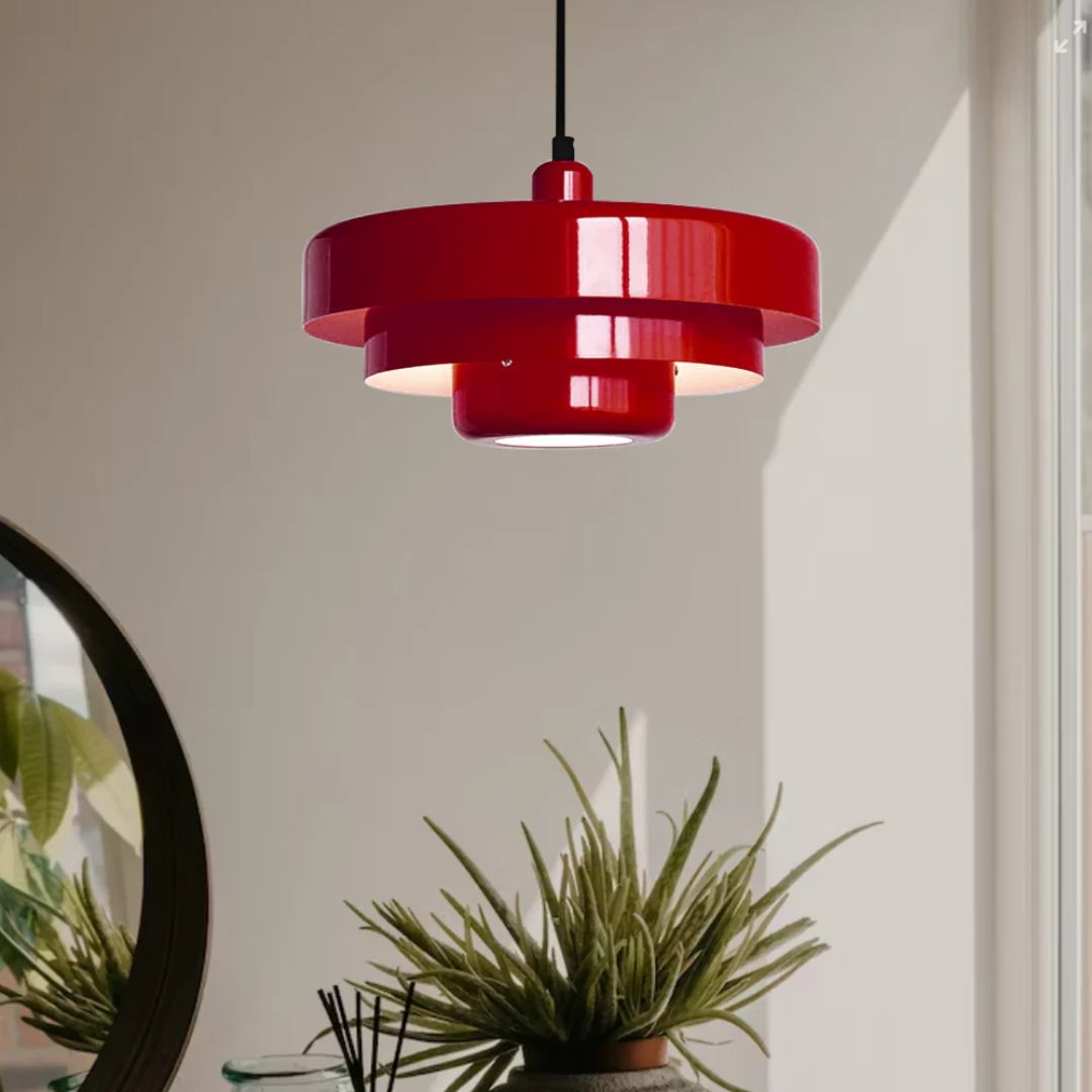Layered pendant lamp – Modern metal lamp in green, orange or white for dining table or living room.