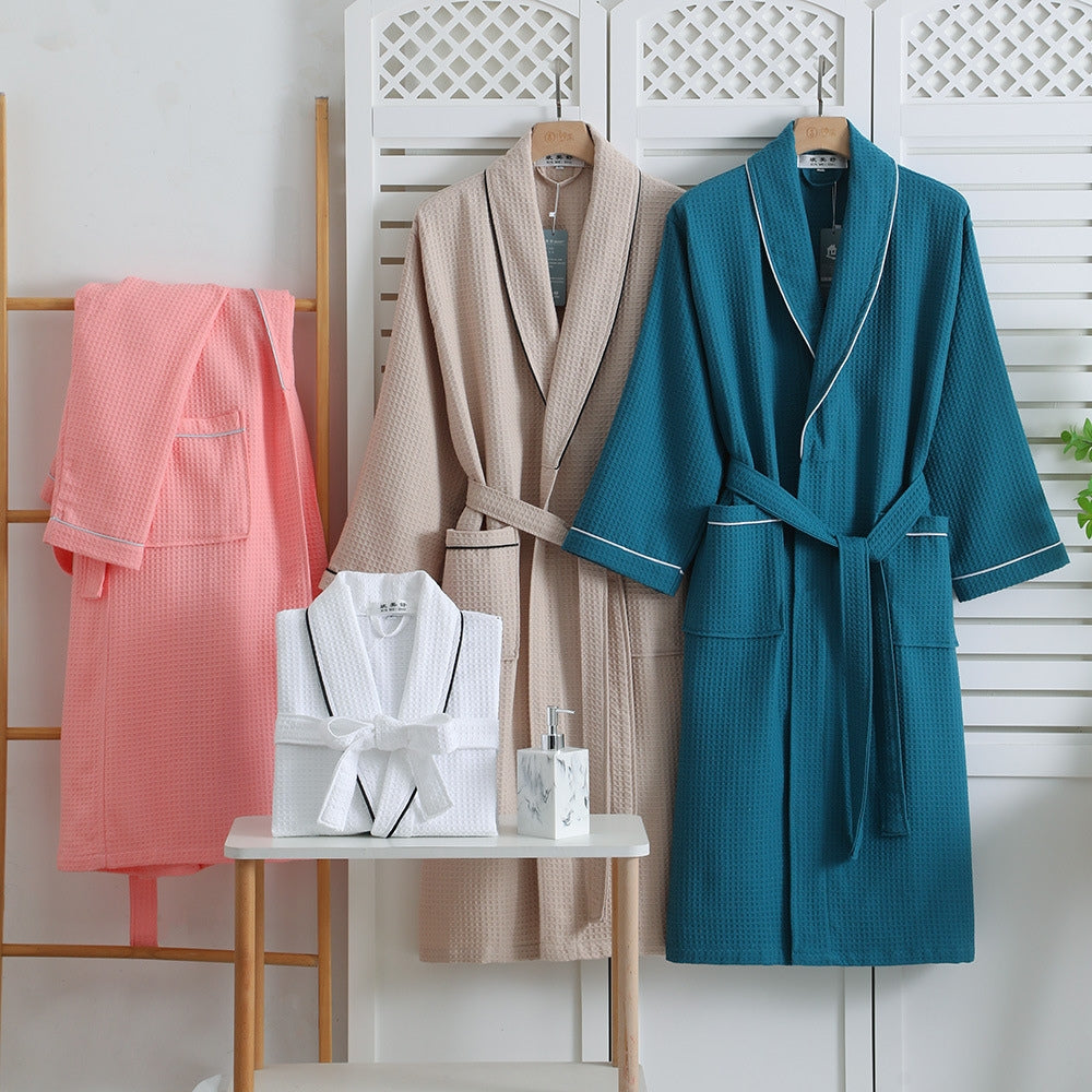 Waffle Weave Bathrobe – 100% Cotton, Beige, Comfortable Design for Home Use or Wellness
