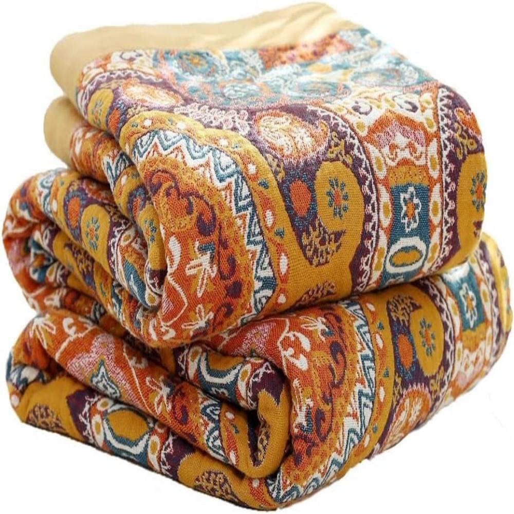 Dwustronny bawełniany pled – styl boho, chłodzący koc do sypialni lub salonu