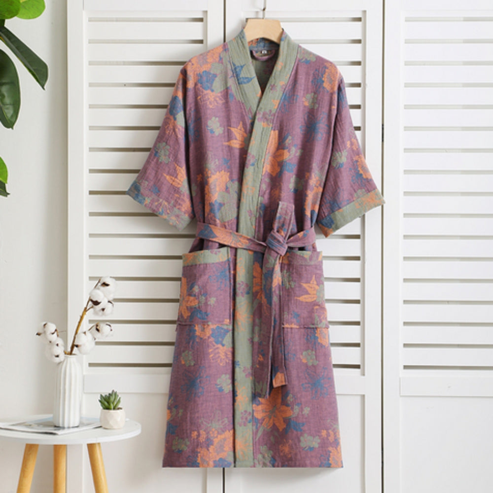 Badekåbe – Katoen, Retro Print, Sommerstil til Hjemmet eller Wellness