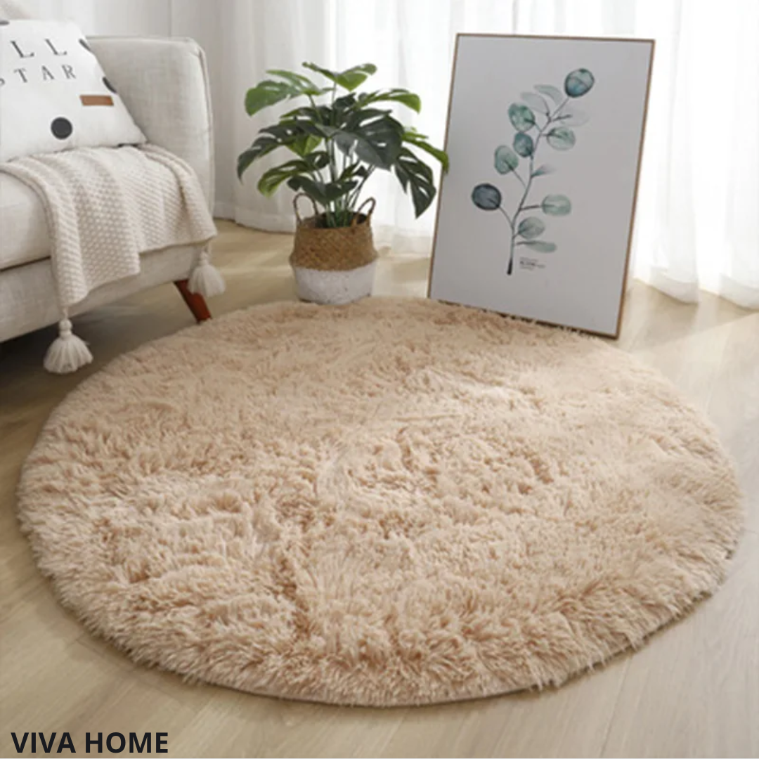 Rund Pluche Gulvtæppe – Blødt og Fluffy, Moderne Design til Stue eller Soveværelse