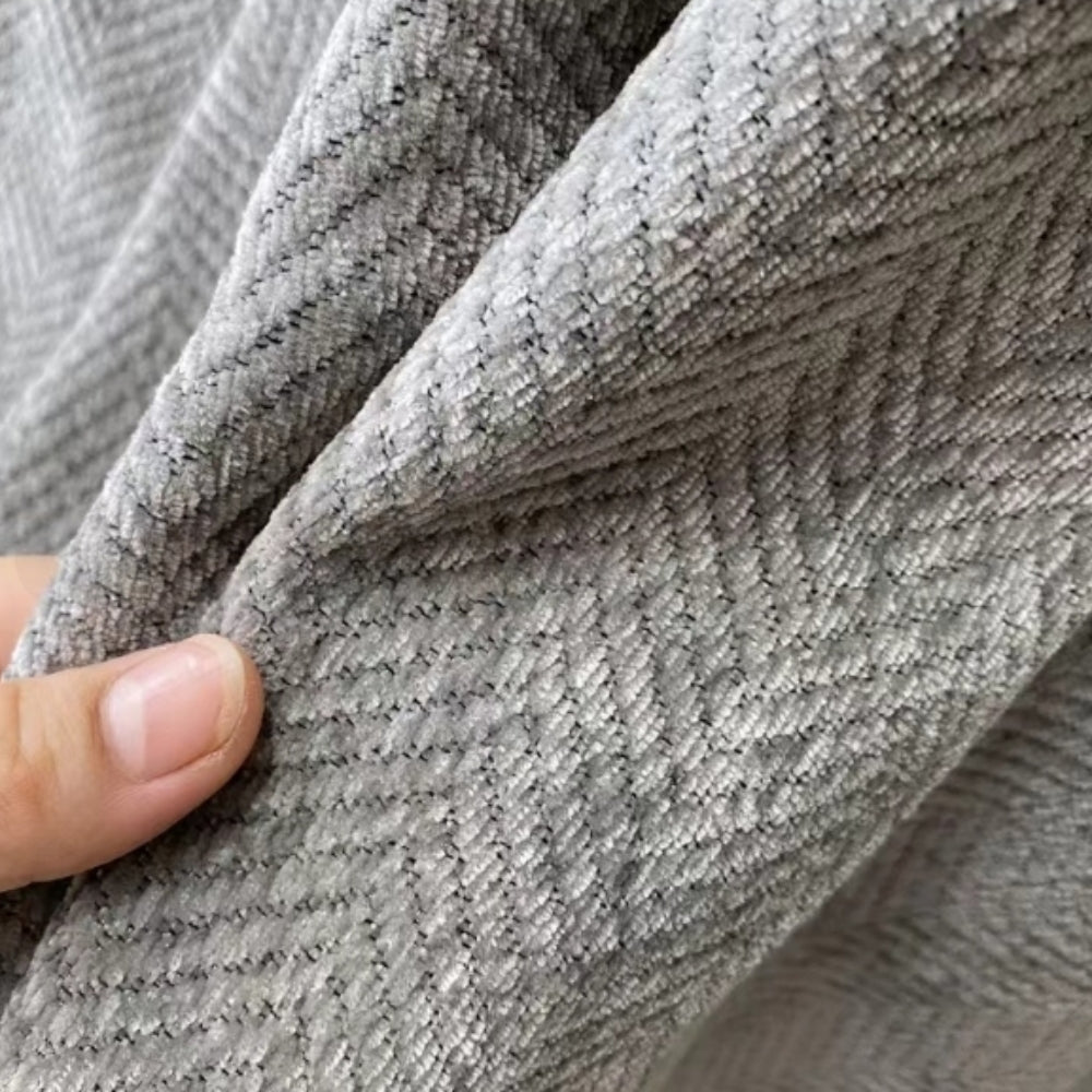 Minimalist Sofa Cover – Chenille, Grey with Fringes for Living Room or Lounge