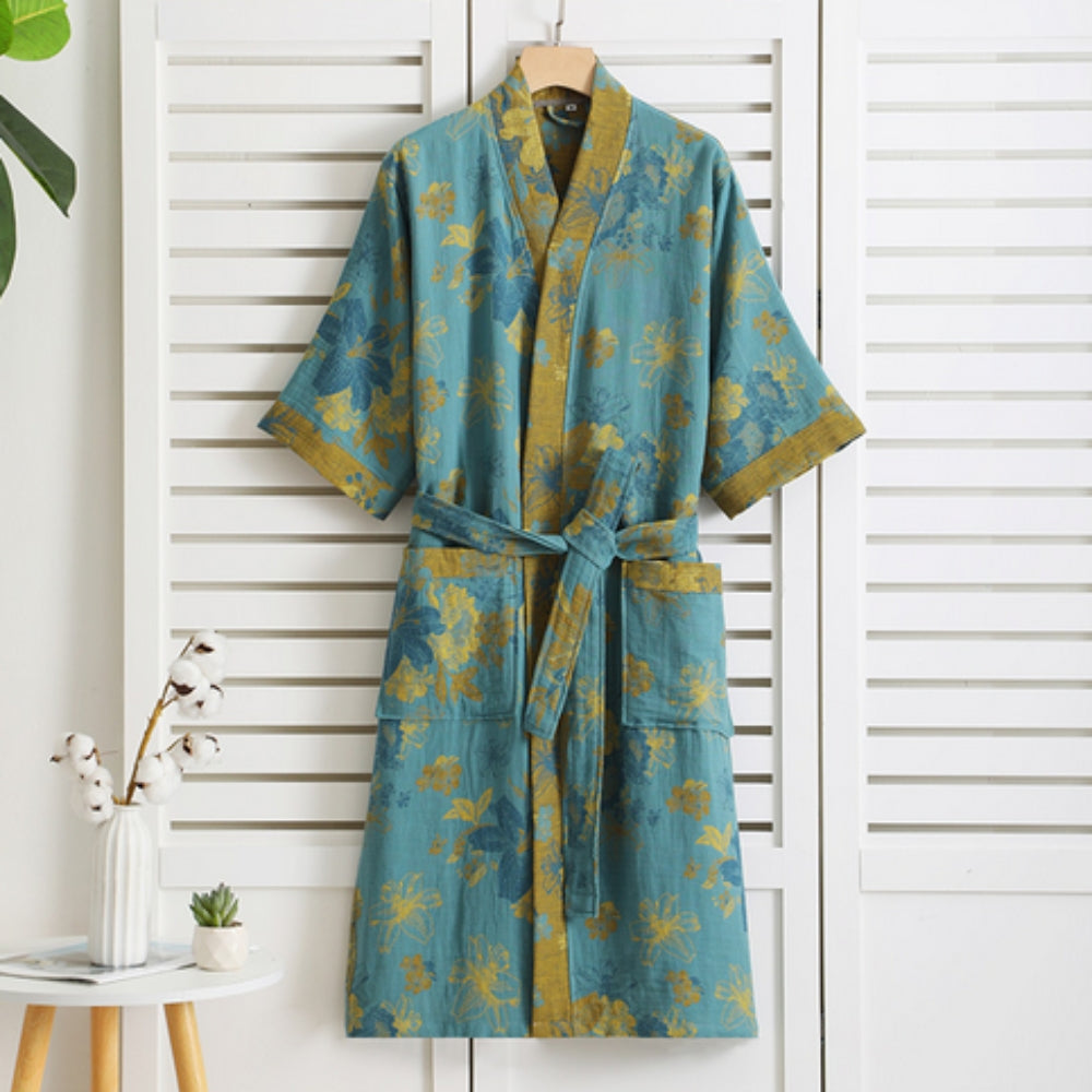 Bathrobe – Cotton, Retro Print, Summer Style for Home or Wellness